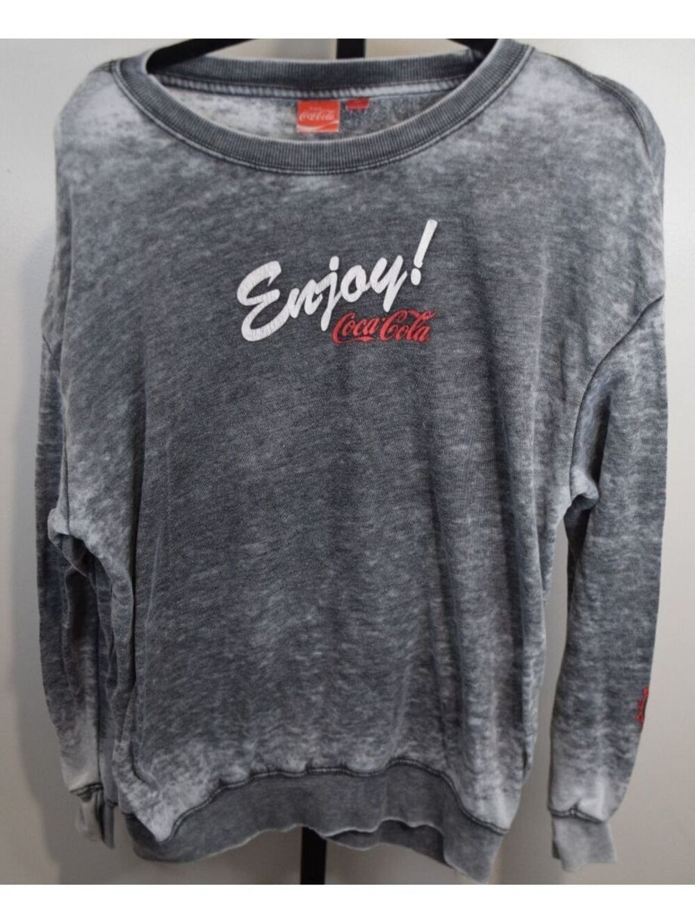 Coca-Cola Enjoy The Real Thing Grey Acid Wash Graphic Sweatshirt Size Medium